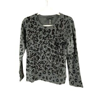 I.N.C International Concepts Sequin Leopard Print Sweater Grey Black L Artsy Dre